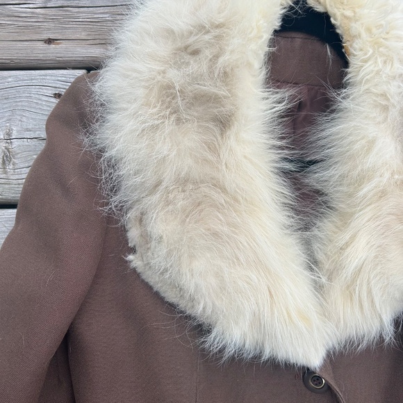 Vintage 60s Wool Coat w/ Fur Collar Pure Virgin Wool Belted Brown Long Coat Anna - Picture 2 of 16